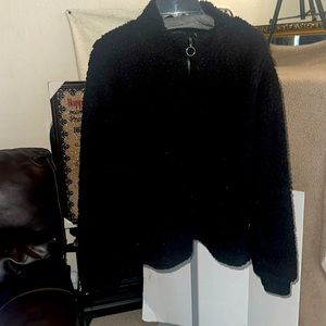 Black Sherpa half zipper pullover